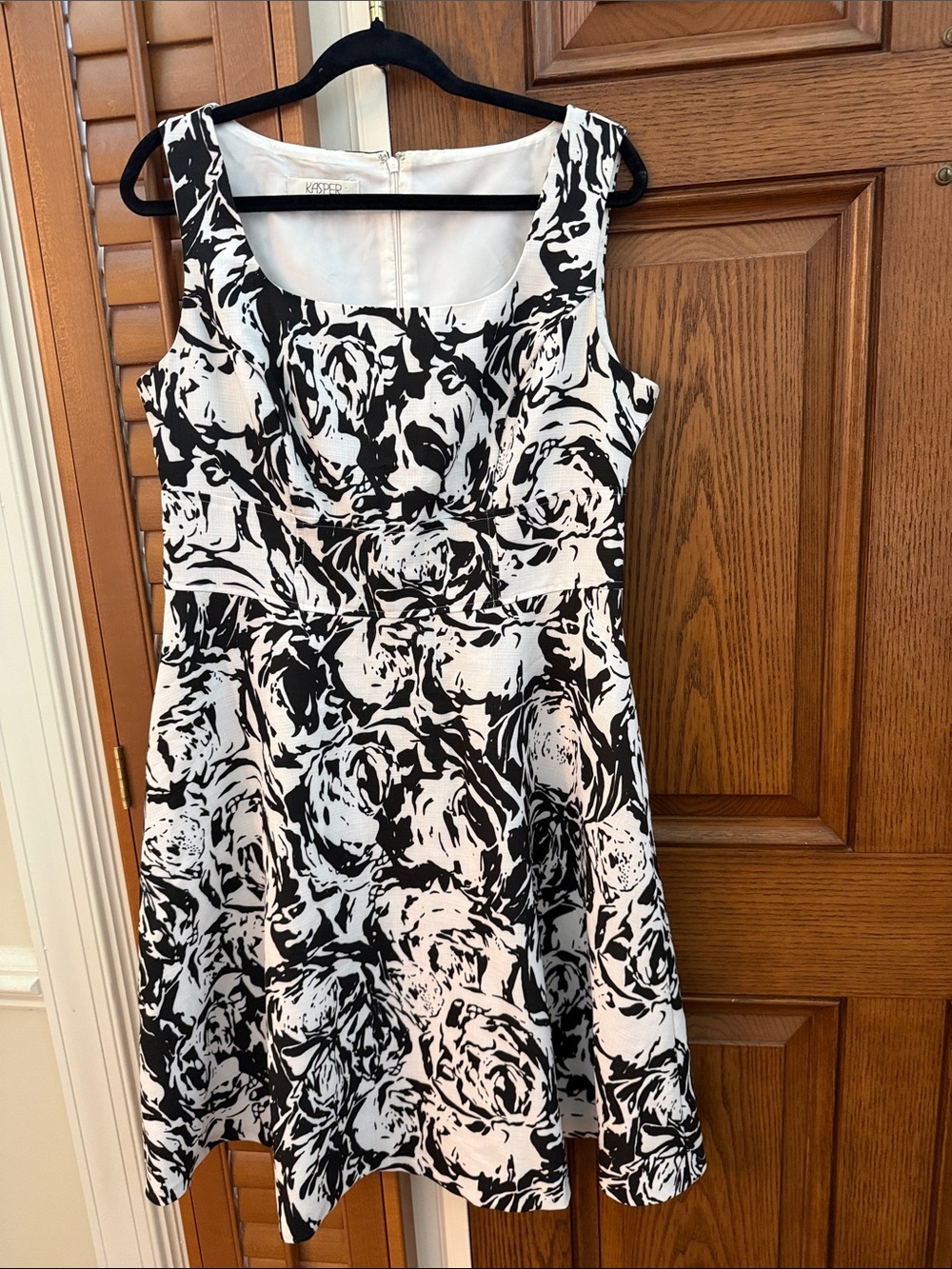 Kasper Black and White Floral A-Line Mini Dress